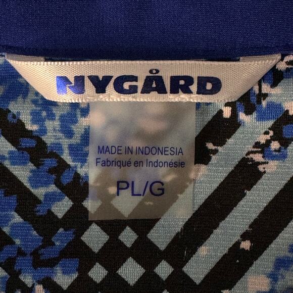 Nygard Petite Large Top Button-Up Hi-Low Hem Stretch 3/4 Sleeve Collared Blue - Picture 7 of 8